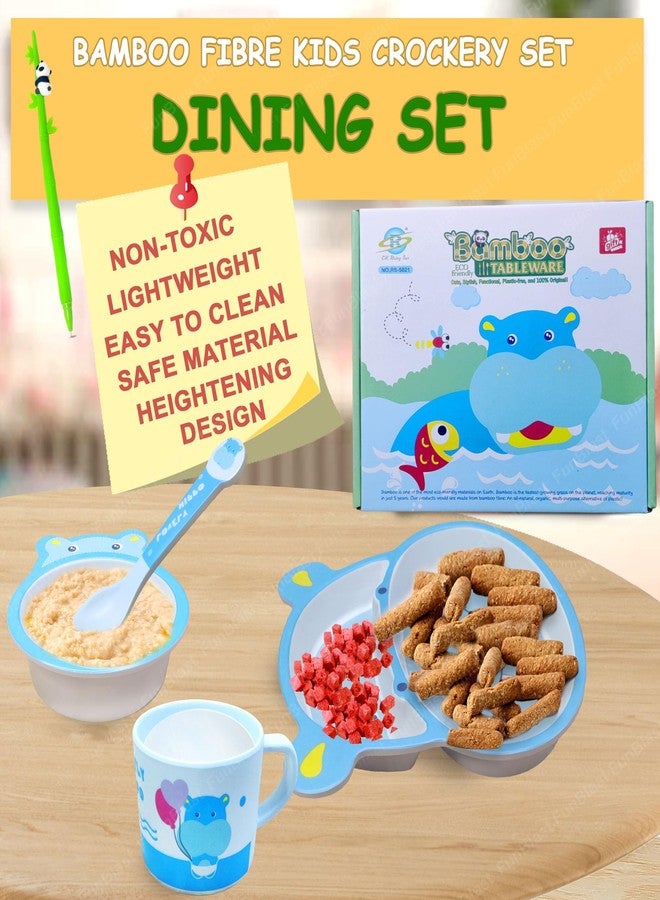 Funeiko Bamboo Fibre Dinner Set for Kids - Feeding Plates, Bowl, Spoon, Tableware (Hippo Set) - Image 4