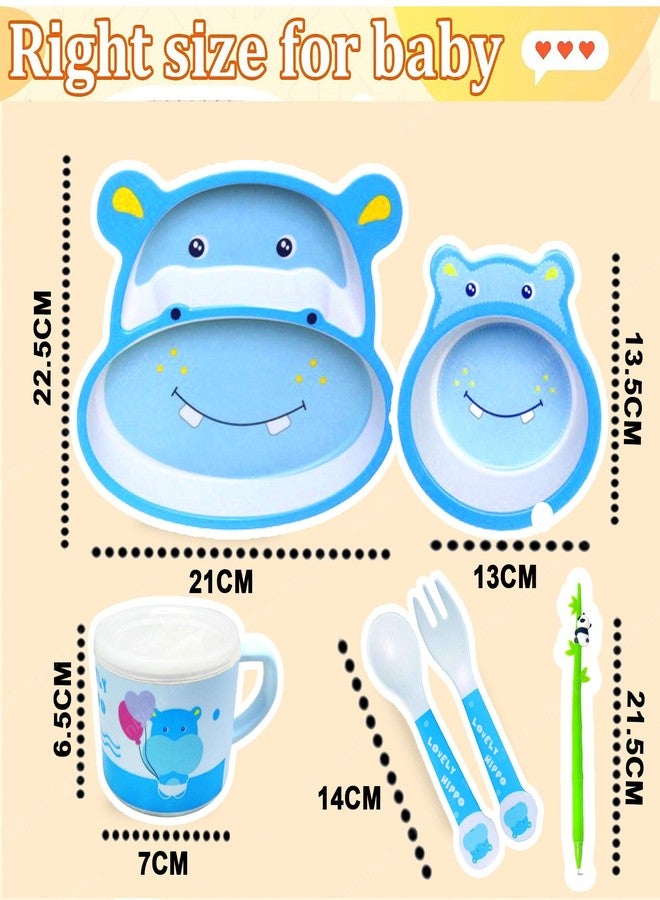 Funeiko Bamboo Fibre Dinner Set for Kids - Feeding Plates, Bowl, Spoon, Tableware (Hippo Set) - Image 2