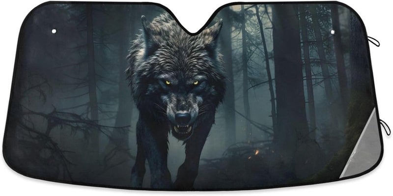 Scary Wolf Gothic Tree Car Windshield Sunshade Foldable Reflective Sun Shade for Sedans SUV Truck Cute Funny Anime Cool Sun Shield Blocks UV Rays Size M - Image 1
