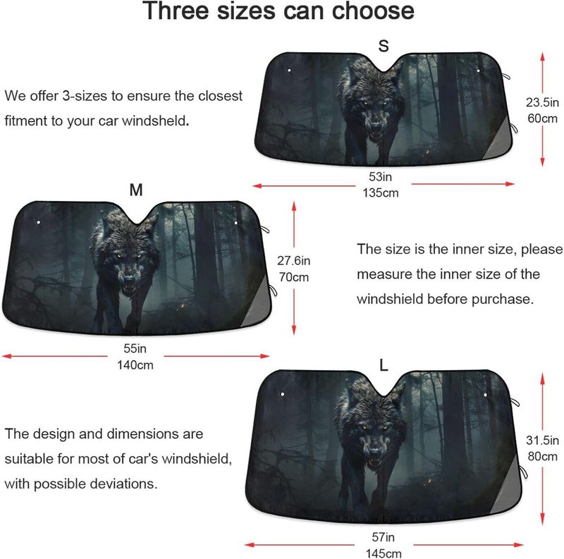 Scary Wolf Gothic Tree Car Windshield Sunshade Foldable Reflective Sun Shade for Sedans SUV Truck Cute Funny Anime Cool Sun Shield Blocks UV Rays Size M - Image 5