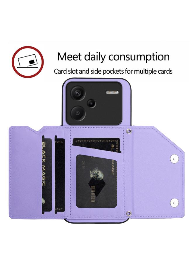 S-TOP Case For Redmi Note 13 Pro+ Skin Feel Four Card Slots Phone Case with Wrist Strap - Image 5