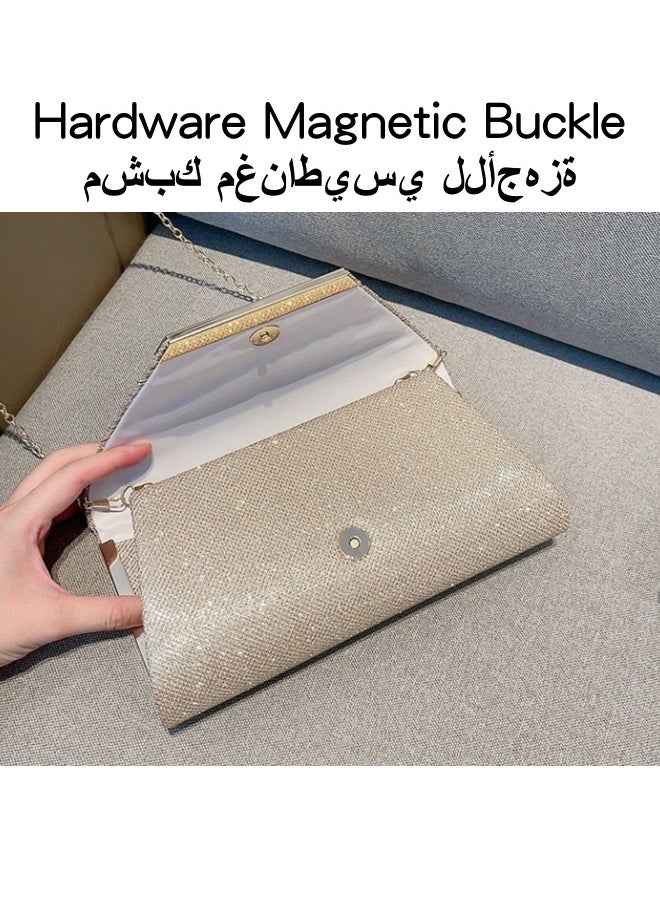 شبيلي حقيبة كلاتش نسائية لامعة للسهرة، حقيبة يد نسائية مصممة بسلسلة للحفلات، حقيبة كتف، حقيبة كروس بودي عادية بلون سادة، حقيبة جانبية، حقيبة حمل لطلاب الجامعات  - Image 4