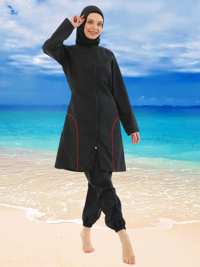 Tezzgelsin Women's Parachute Model Long Sleeve Zippered Wide Leg Hijab Swimsuit