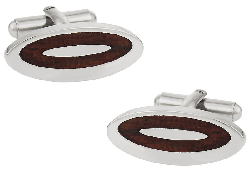 Cuff-Daddy Unique Cherry Wood Stainless Steel Oval Cufflinks with Presentation Box - Image 1