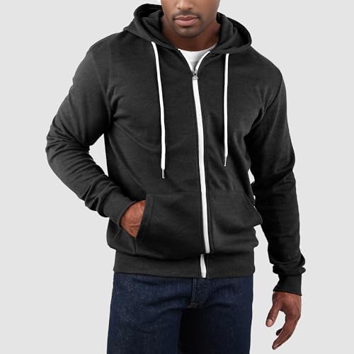 Ohoo Men's Zip Up Hoodie Lightweight Slim Fit Sweatshirt Full Zip Hooded Jacket / DCF002-CHARCOAL-M - Image 3