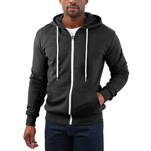 Ohoo Men's Zip Up Hoodie Lightweight Slim Fit Sweatshirt Full Zip Hooded Jacket / DCF002-CHARCOAL-M - Image 2