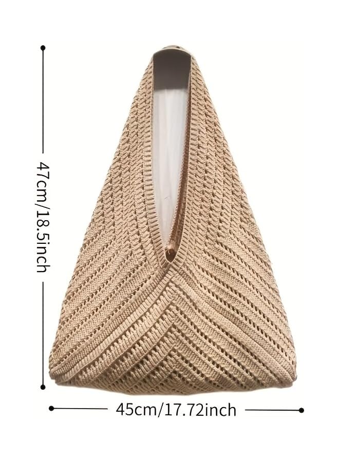S-TOP 1pc Straw Woven Bag, Openwork Flower Large Triangle Color Blocking Knitted Bag, Underarm Tote Bag, Crossbody Bag, Handbag, Beach Vacation Bag, Versatile Single Shoulder Bag 27.0227.02 - Image 2