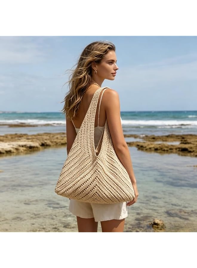 S-TOP 1pc Straw Woven Bag, Openwork Flower Large Triangle Color Blocking Knitted Bag, Underarm Tote Bag, Crossbody Bag, Handbag, Beach Vacation Bag, Versatile Single Shoulder Bag 27.0227.02 - Image 3
