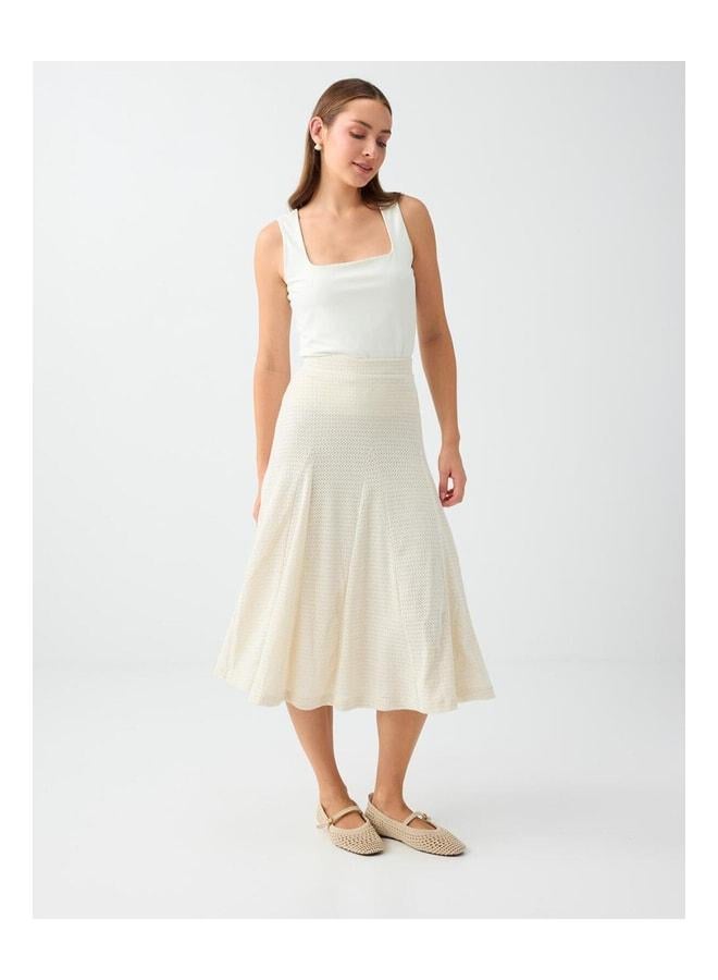 Jimmy Key White Cracked Ajour Waist Elasticated Flowy Midi Skirt. - Image 1