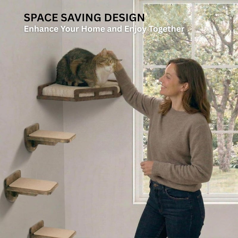 INICIO Cat Wall Shelves and Cat Corner Shelf, Cat Wall Furniture, Cat Shelves for Wall, Cat Shelf with Cushion and 3 Cat Wall Steps Included - Image 4