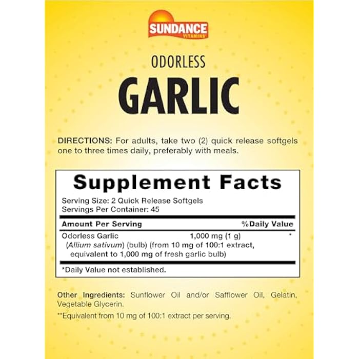 Sundance Odorless Garlic Softgels | 90 Count | Non-GMO and Gluten Free Supplement - Image 2