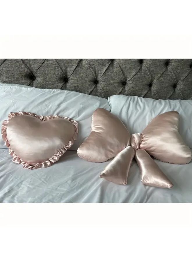 Blue Heart Shaped Satin Throw Pillow With Ruffled Edges Soft Silky Decor For Living Room Bedroom - Image 3