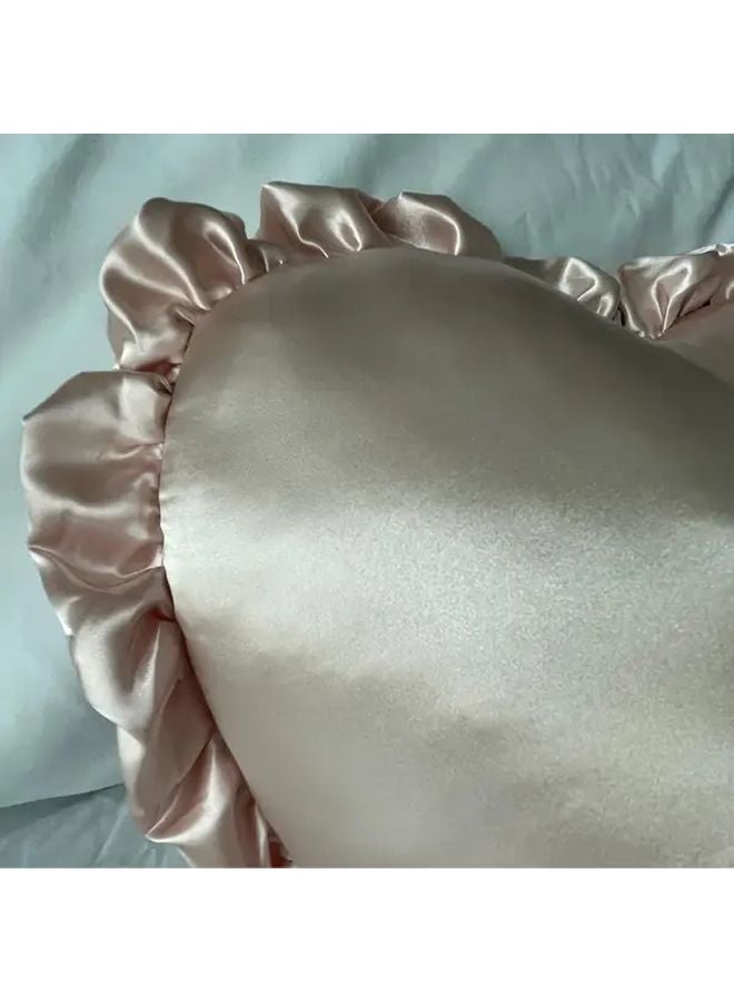 Blue Heart Shaped Satin Throw Pillow With Ruffled Edges Soft Silky Decor For Living Room Bedroom - Image 4