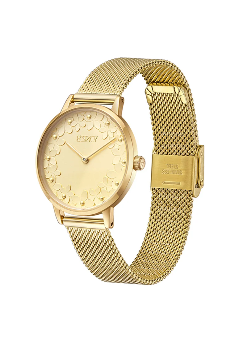 ECSTACY Women's Analog Round Shape Stainless Steel Wrist Watch E23502-GMGC - 28 Mm