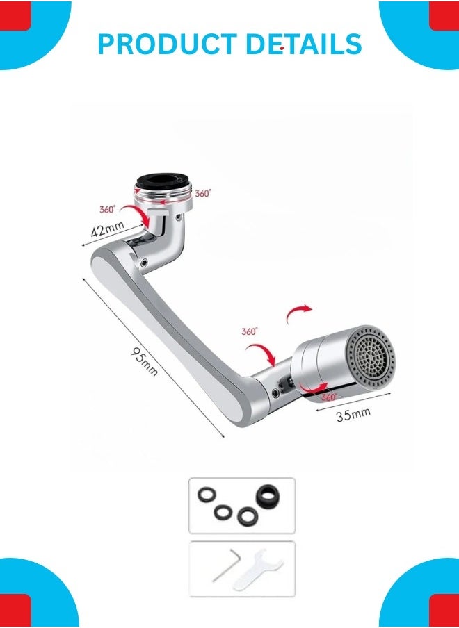 Kana Rotating 1080°  Stainless Steel Faucet Extender Aerator,Universal Splash Filter, Big Angle Swivel Faucet Aerator Sink Face Wash with 2 Water Outlet Modes  - Image 2