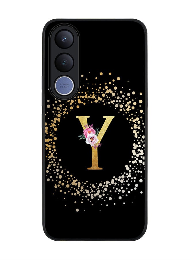 Stylizedd For vivo V70 FE Case,Slim fit Camera Protection, Shockproof Thin Phone cover  - Custom Monogram Floral - Y ( Black ) - Image 1