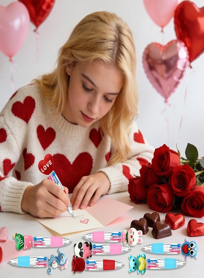 BAISDY 24Pcs Mini Valentine's day Pen Fun Pens, Heart Cute Animal Ballpoint Pens 4 colors in 1 for Home Office Party Supplies - Image 4