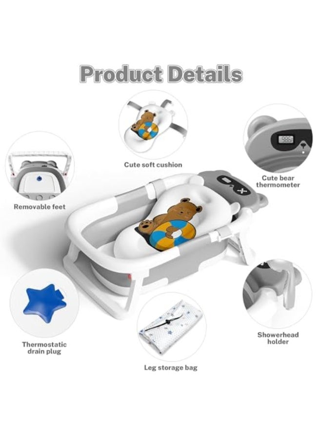 حوض استحمام للأطفال قابل للطي من 0TO1، مناسب لحديثي الولادة والأطفال الصغار، يأتي بتصميم محمول للسفر مع وسادة ناعمة، مستشعر حرارة، وفتحة تصريف، بالإضافة إلى قاعدة مانعة للانزلاق. - Image 2