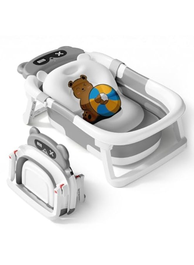 حوض استحمام للأطفال قابل للطي من 0TO1، مناسب لحديثي الولادة والأطفال الصغار، يأتي بتصميم محمول للسفر مع وسادة ناعمة، مستشعر حرارة، وفتحة تصريف، بالإضافة إلى قاعدة مانعة للانزلاق. - Image 1