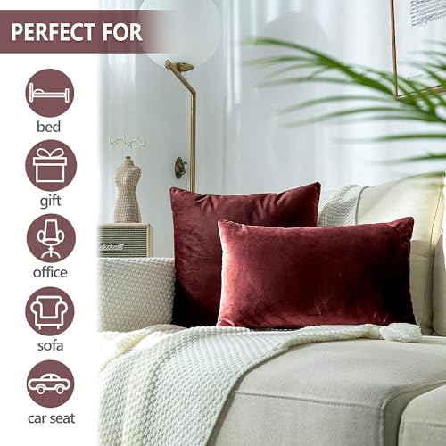 AEROHAVEN™ Premium Velvet Reversible Decorative Throw Pillow/Cushion Covers with Invisible Zipper - (16 x 16 Inch, Maroon) - Image 4