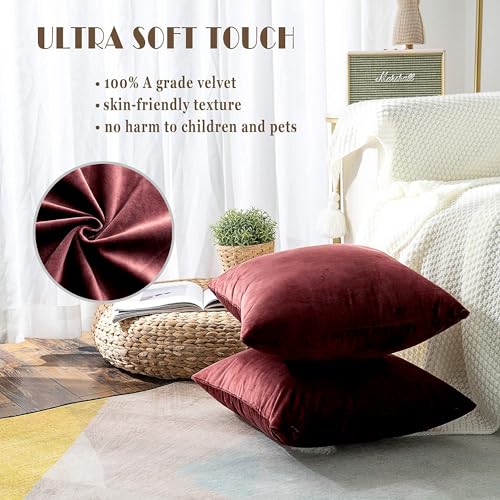 AEROHAVEN™ Premium Velvet Reversible Decorative Throw Pillow/Cushion Covers with Invisible Zipper - (16 x 16 Inch, Maroon) - Image 2