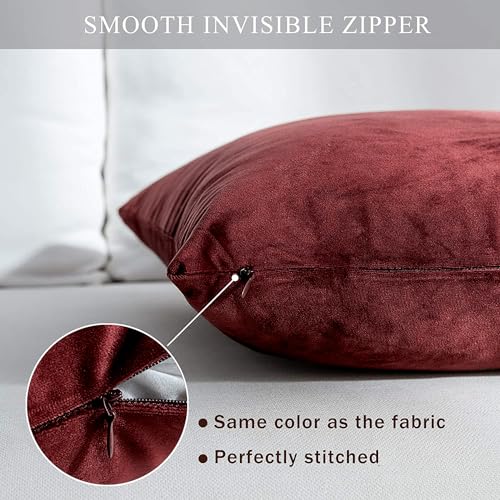 AEROHAVEN™ Premium Velvet Reversible Decorative Throw Pillow/Cushion Covers with Invisible Zipper - (16 x 16 Inch, Maroon) - Image 5