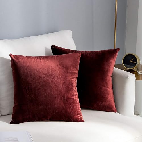 AEROHAVEN™ Premium Velvet Reversible Decorative Throw Pillow/Cushion Covers with Invisible Zipper - (16 x 16 Inch, Maroon) - Image 1