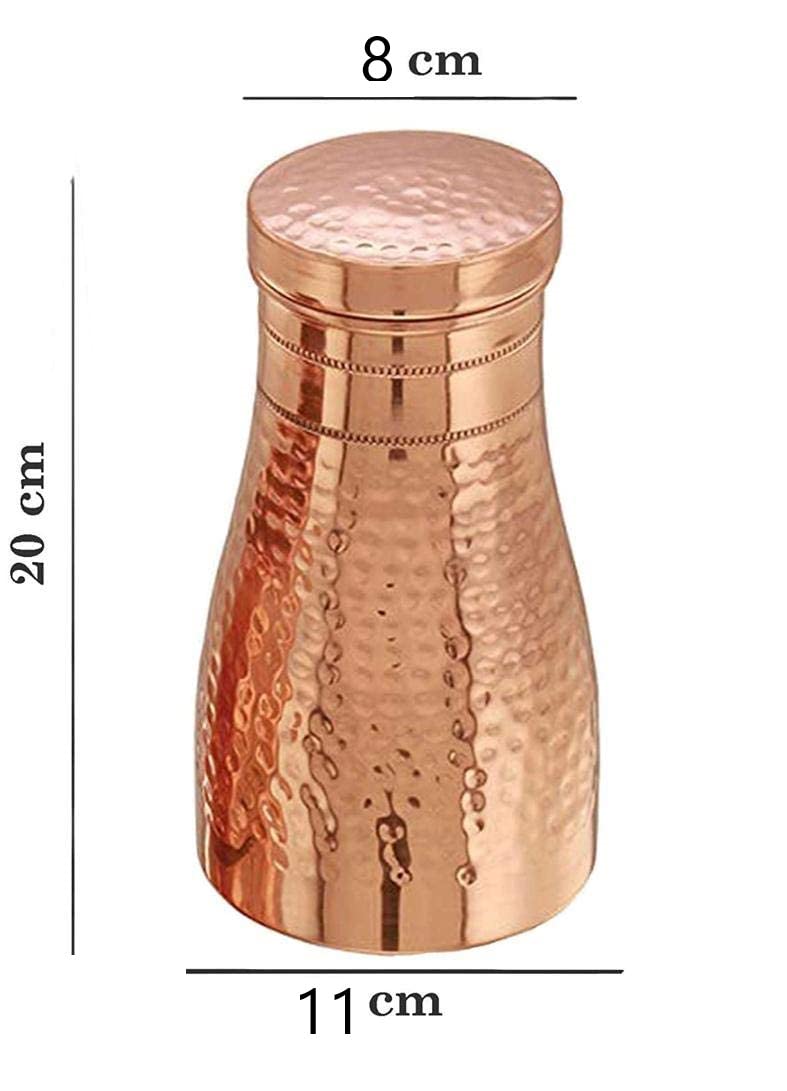 KC Pure Copper Designer Copper Water Bottle | Pitchers | Water Jug | Bedroom Jar | Bedside Bottle Carafes with Tumbler/Glass with Lid 1250 ML (Hammered) - Image 4