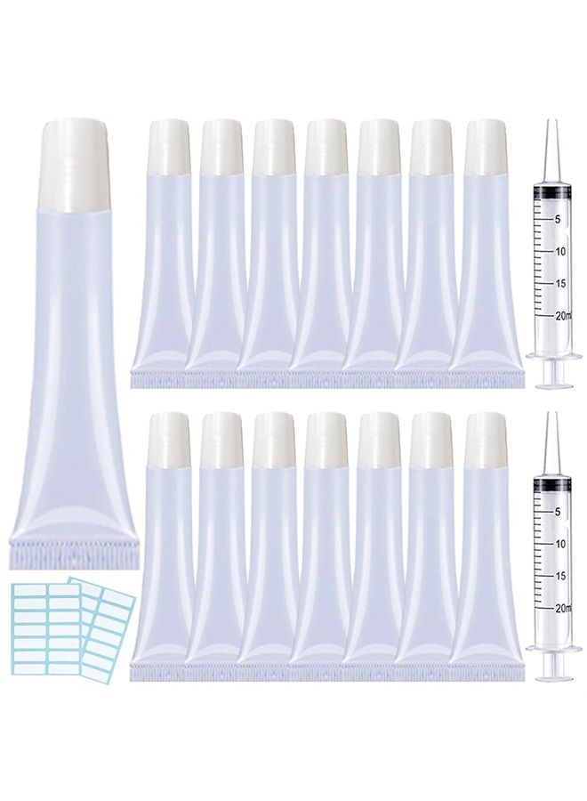AMORIX 50PCS Lip Gloss Tubes 15ml White Cap Lip Gloss Containers Empty Lip Balm Tubes Refillable Cosmetic Squeeze Lipgloss Tubes + 2 x 20ml Syringes Tag Labels Stickers for DIY Lip Gloss Base Glitter - Image 1
