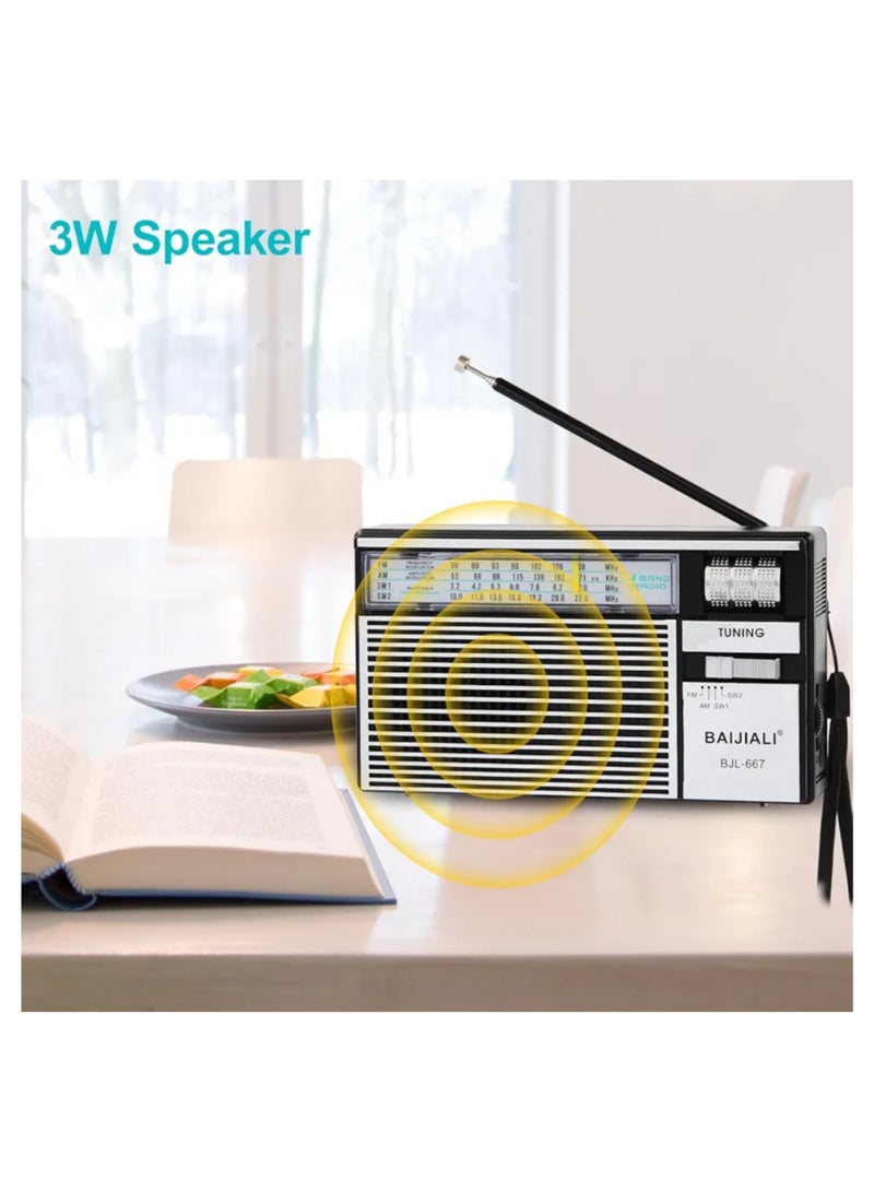 Retro Portable AM/FM/SW Radio, Transistor Radio with Loud 3W Speaker, Battery or DC Powered, Ideal for Home, Outdoor, and Emergency Use – Model BJL-667  - Image 2