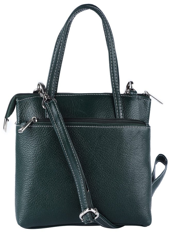 HiLeder Genuine Leather Messenger Slim Purse Satchel Hand Bag for Women & Girl With Zipper Closure | Medium Size |Green - Image 2