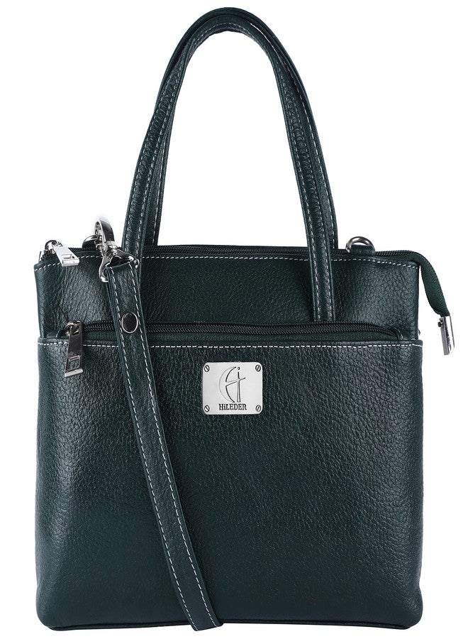 HiLeder Genuine Leather Messenger Slim Purse Satchel Hand Bag for Women & Girl With Zipper Closure | Medium Size |Green - Image 1