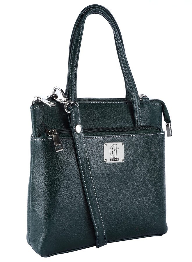 HiLeder Genuine Leather Messenger Slim Purse Satchel Hand Bag for Women & Girl With Zipper Closure | Medium Size |Green - Image 4