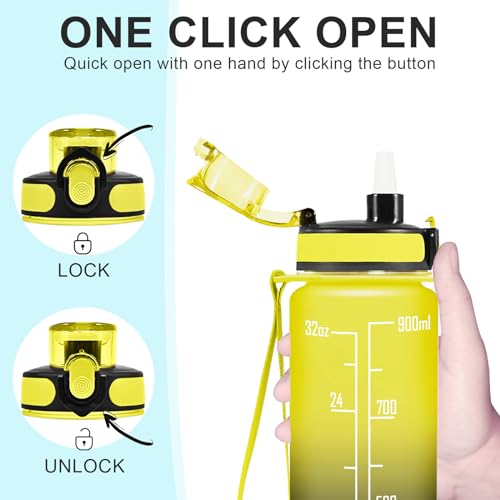 Enerbone 32 oz Water Bottle, Leakproof BPA & Toxic Free, Motivational Water Bottle with Times to Drink and Straw, Fitness Sports Water Bottle with Strap for Office, Gym, Outdoor Sports - Image 4
