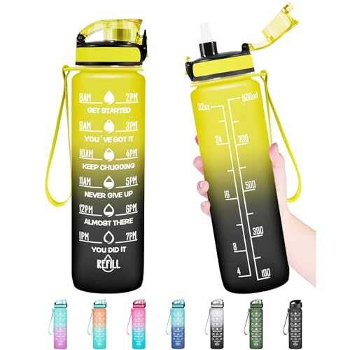 Enerbone 32 oz Water Bottle, Leakproof BPA & Toxic Free, Motivational Water Bottle with Times to Drink and Straw, Fitness Sports Water Bottle with Strap for Office, Gym, Outdoor Sports - Image 1