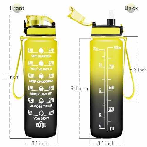 Enerbone 32 oz Water Bottle, Leakproof BPA & Toxic Free, Motivational Water Bottle with Times to Drink and Straw, Fitness Sports Water Bottle with Strap for Office, Gym, Outdoor Sports - Image 3