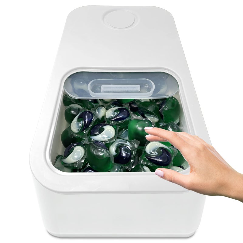 Skywin TidyFriend Large Laundry Pods Container with Slide Lid 15 x 87 x 45 In Holds 11 Pounds OR 120150 Pods Laundry Pod Holder Dishwasher Pods Container White 