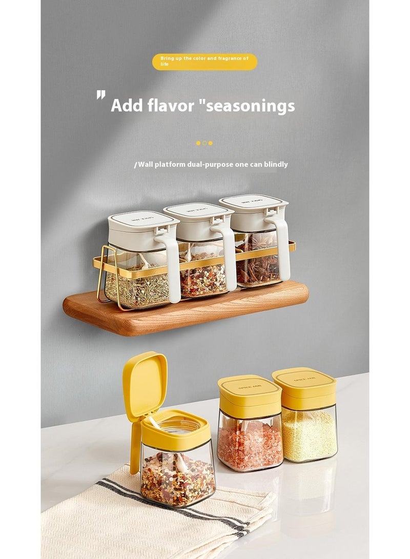 Bluejw Seasoning Jar Organizer Condiment Jar Spice Container Kit With Rack And Spoons, 3Pc Clear Glass Kitchen Spice Pots, Salt Pepper Sugar Storage, Container Condiment Jars Seasoning Box - Image 3