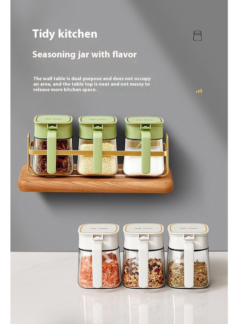 Bluejw Seasoning Jar Organizer Condiment Jar Spice Container Kit With Rack And Spoons, 3Pc Clear Glass Kitchen Spice Pots, Salt Pepper Sugar Storage, Container Condiment Jars Seasoning Box - Image 4