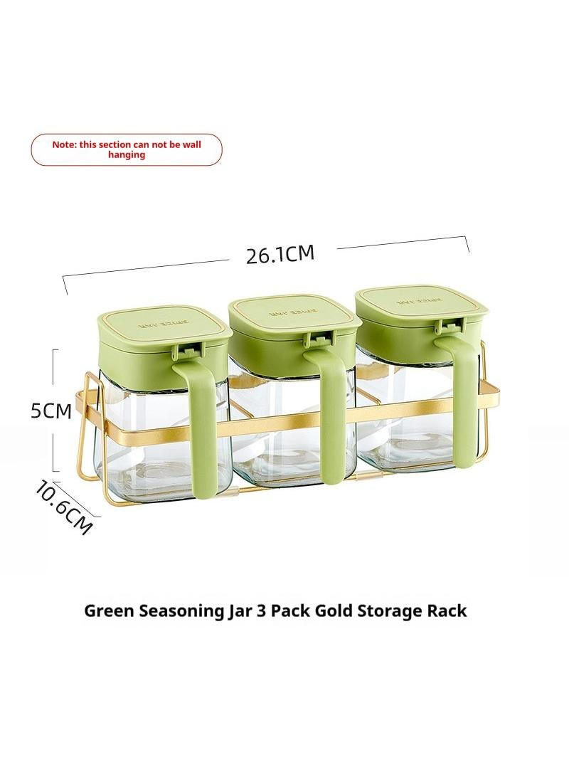 Bluejw Seasoning Jar Organizer Condiment Jar Spice Container Kit With Rack And Spoons, 3Pc Clear Glass Kitchen Spice Pots, Salt Pepper Sugar Storage, Container Condiment Jars Seasoning Box - Image 2