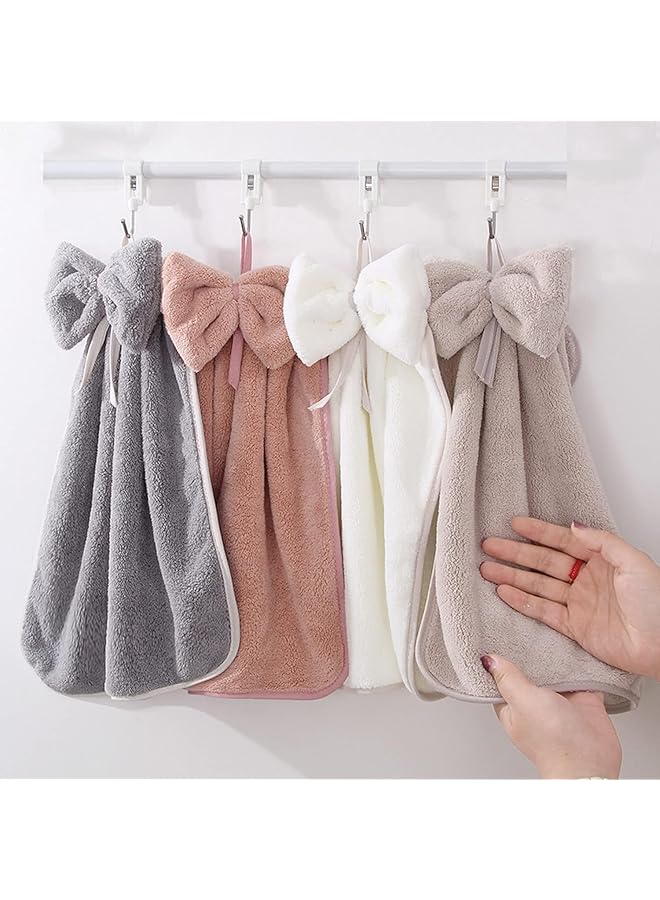The Bros Bow Hand Towels, 5 Pcs Absorbent and Quick-Drying Coral Fleece Hand Towels for Wiping Anything, Hanging Band Towel with Hanging Loop for Kitchen, Dry Your Hand Instantly conveniently