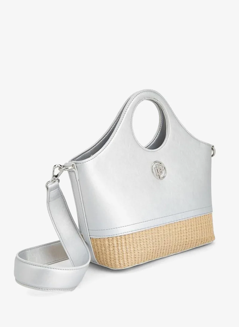 Peppermint SILVER Textured Tote Bag With Zip Closure for Women | Best Price UAE