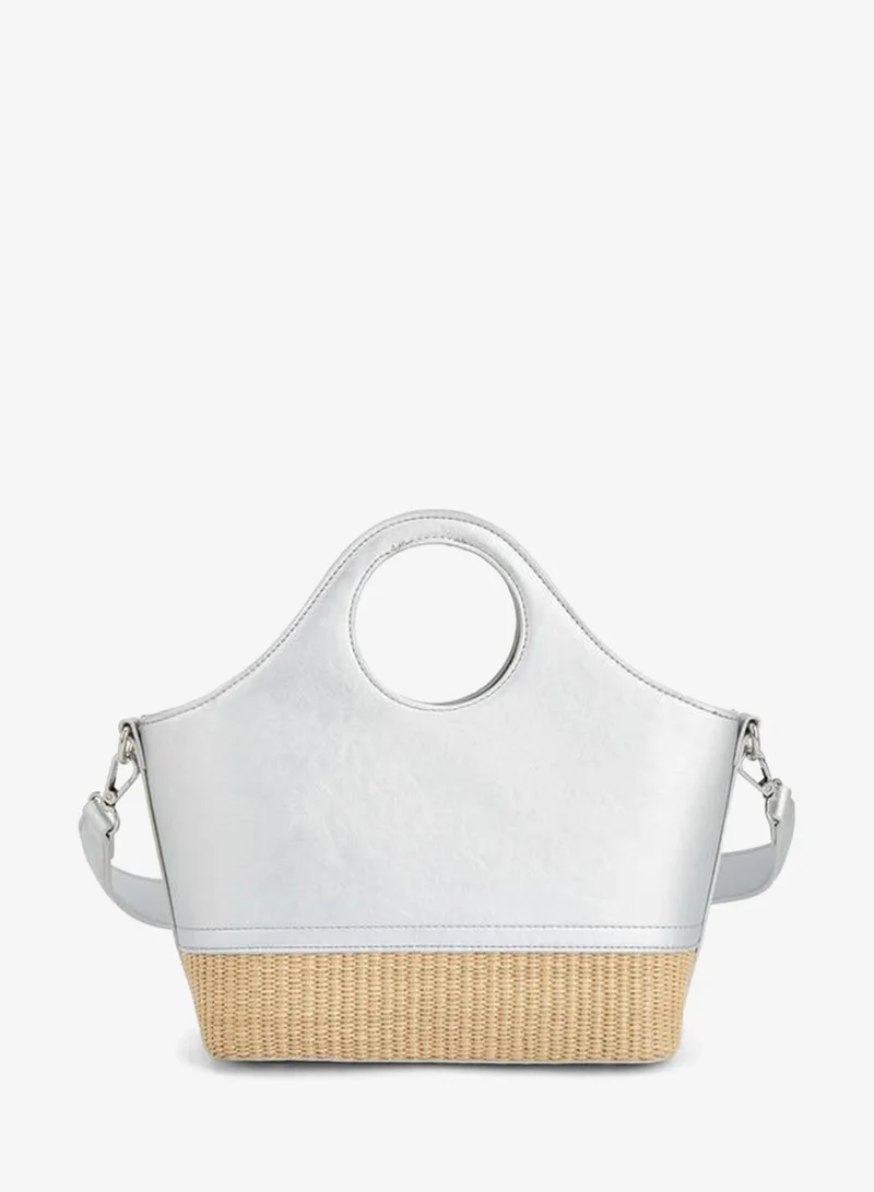 Peppermint SILVER Textured Tote Bag With Zip Closure for Women | Best Price UAE