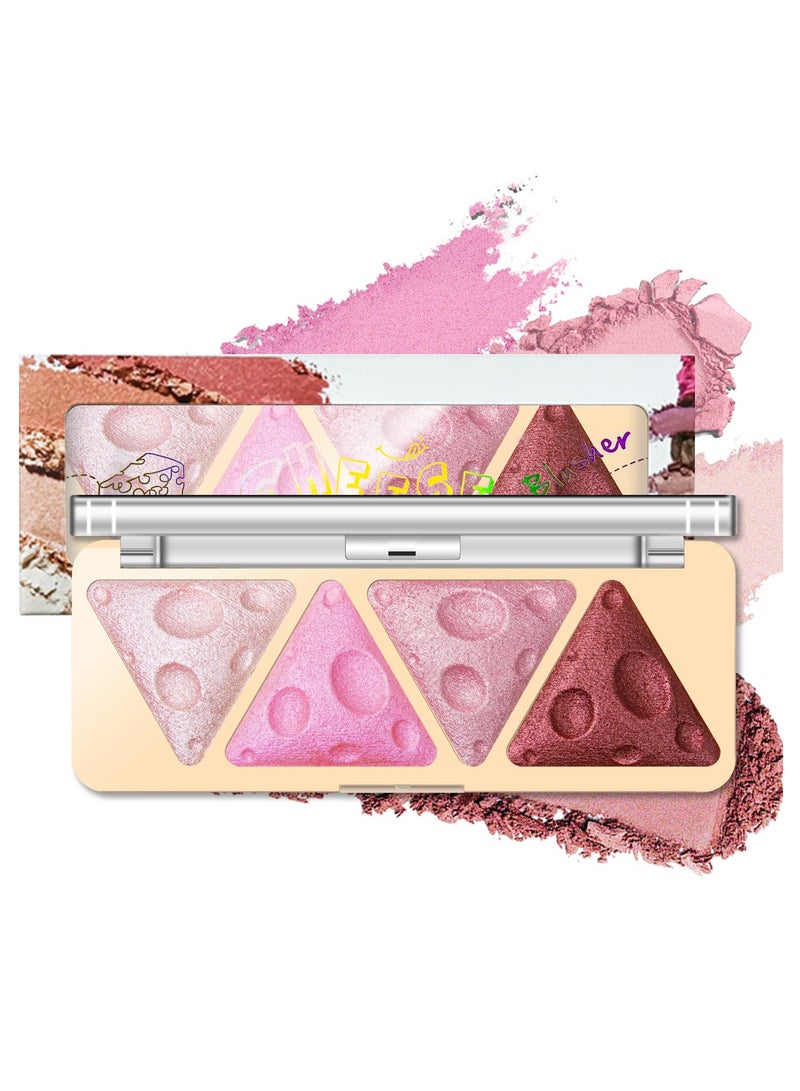 Pink Baked Blush Palette for Cheeks - 4 Shimmering Shades for a Natural Glow, Lightweight Matte Cream Powder, Easy to Blend Blusher, Contour, and Highlighter for Lasting Finish. - Image 1