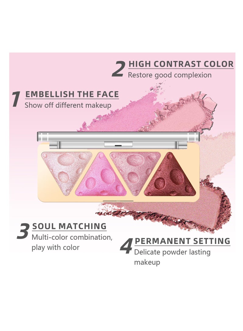 Pink Baked Blush Palette for Cheeks - 4 Shimmering Shades for a Natural Glow, Lightweight Matte Cream Powder, Easy to Blend Blusher, Contour, and Highlighter for Lasting Finish. - Image 4
