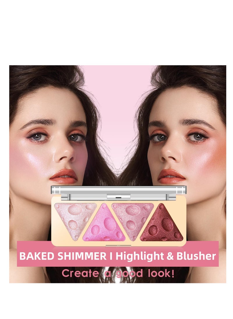Pink Baked Blush Palette for Cheeks - 4 Shimmering Shades for a Natural Glow, Lightweight Matte Cream Powder, Easy to Blend Blusher, Contour, and Highlighter for Lasting Finish. - Image 2