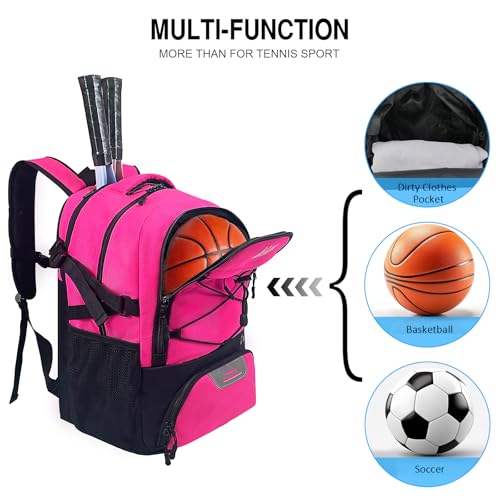 WOLT Tennis Bag - Large Tennis Racket Backpack for Men & Women - Ventilated Shoe Compartment - Holds 2 Rackets- Pink - Image 2
