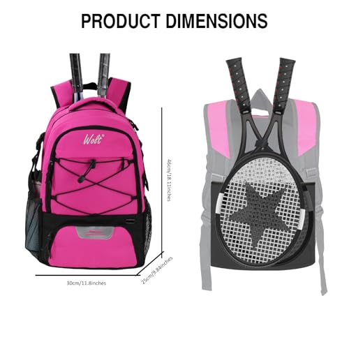 WOLT Tennis Bag - Large Tennis Racket Backpack for Men & Women - Ventilated Shoe Compartment - Holds 2 Rackets- Pink - Image 3