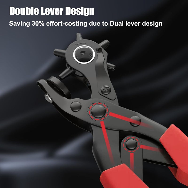 Diyife ® Leather Hole Puncher, Full Set Punch Tool Kits for Belt, Watch Band, Shoe, Crafting, Handbag Straps, Fabric, with Extra Punch Plates and Ruler, Multi Hole Sizes Make, Red - Image 3