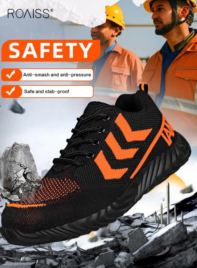 roaiss Labor Protection Sneakers for Men Lightweight Breathable and Anti-Slip Sports Shoes for Running Fitness or Outing Wear Fly-Woven Adjustable Lace-Up Athletic Shoes for Male Colorblock Sneakers  - Image 1